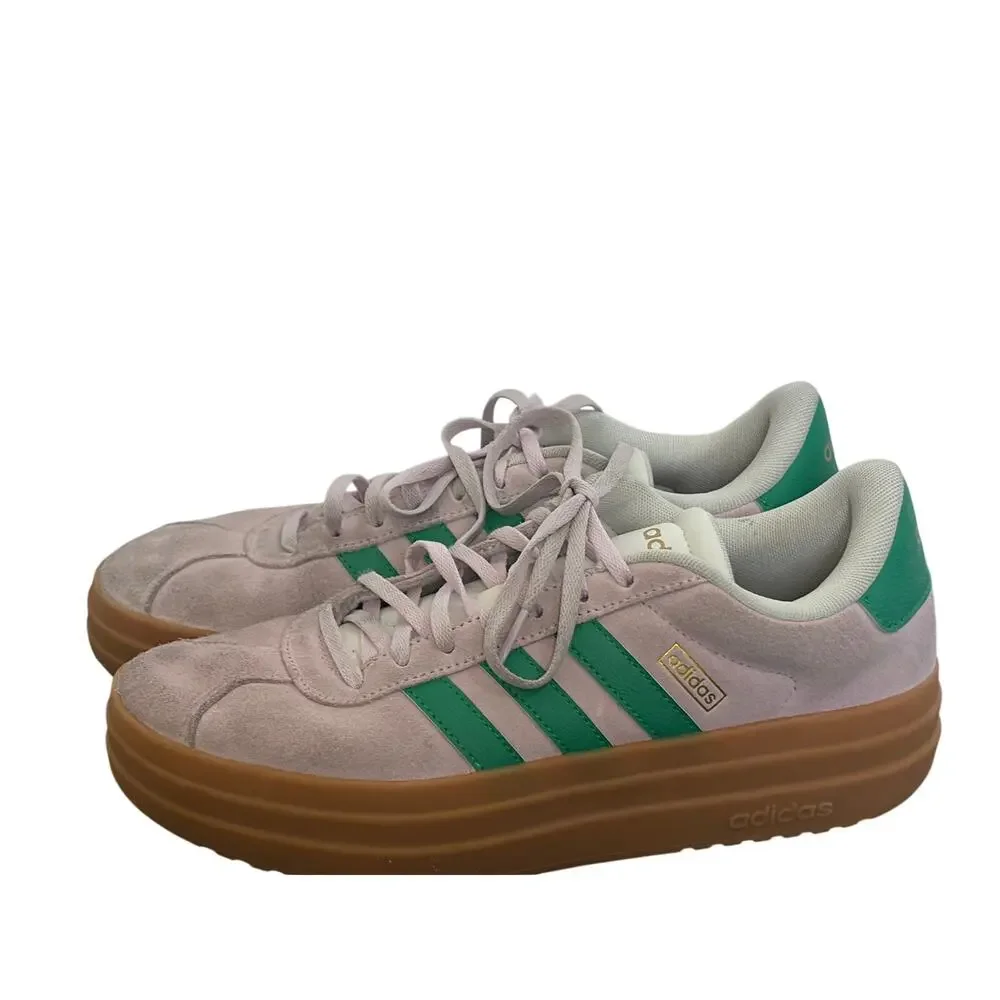 Adidas VL Court Bold Pink Green Platform Sneakers Suede Womens 9